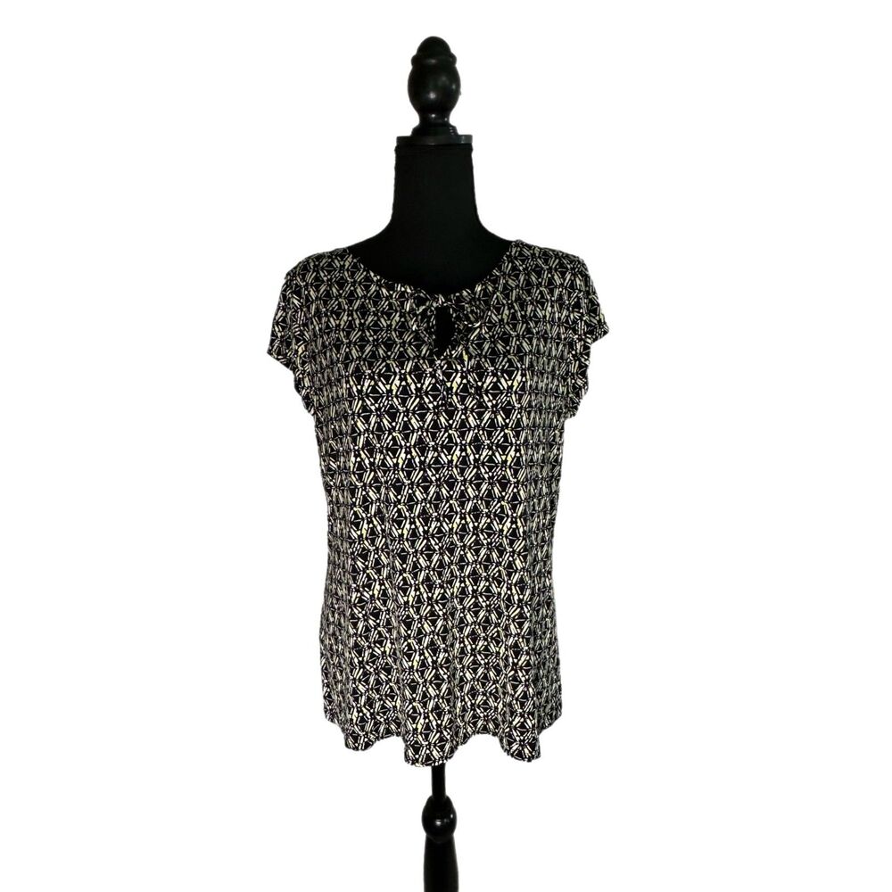 C22 Liz Claiborne Black and Green Design Blouse, Large